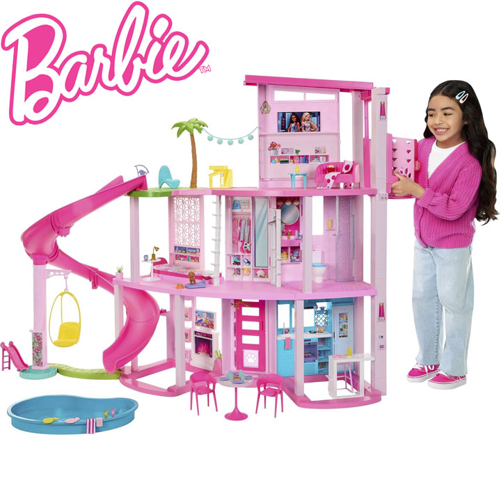 *Barbie Dreamhouse® Розовата къща на мечтите на Барби на три етажа и с огромна пързалка HMX10