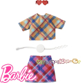 Barbie Дрехи за кукла Барби - блузка с пола в райе и аксесоари GRC10