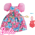 Barbie Дрехи за кукла Барби рокля с буфан ръкав и аксесоари GRC00