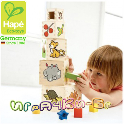 Hape - Дървени Кубчета с животни и форми
