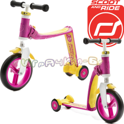 Scoot and Ride Highwaybaby Тротинетка/колело за баланс 2 в 1 Pink/Yellow