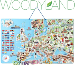 WoodyLand Магнитна карта/пъзел 3в1 "Европа" 91231